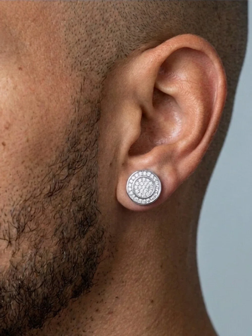Mens Silver Micropave Earrings